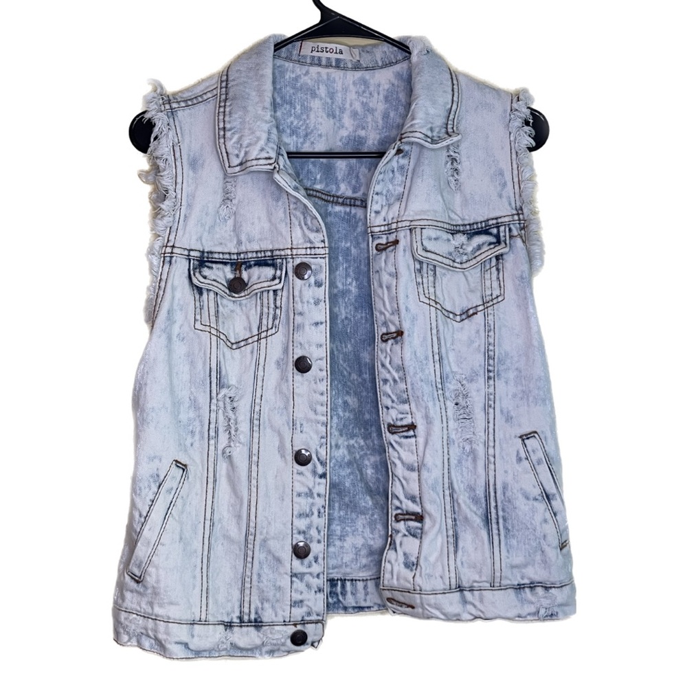 PISTOLA Light Acid Washed and Worn Denim Vest Size Medium